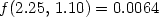 f (2.25,\,1.10) = 0.0064